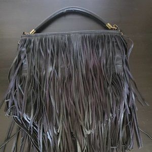 H&M Black Fringe Handbag Black Leather